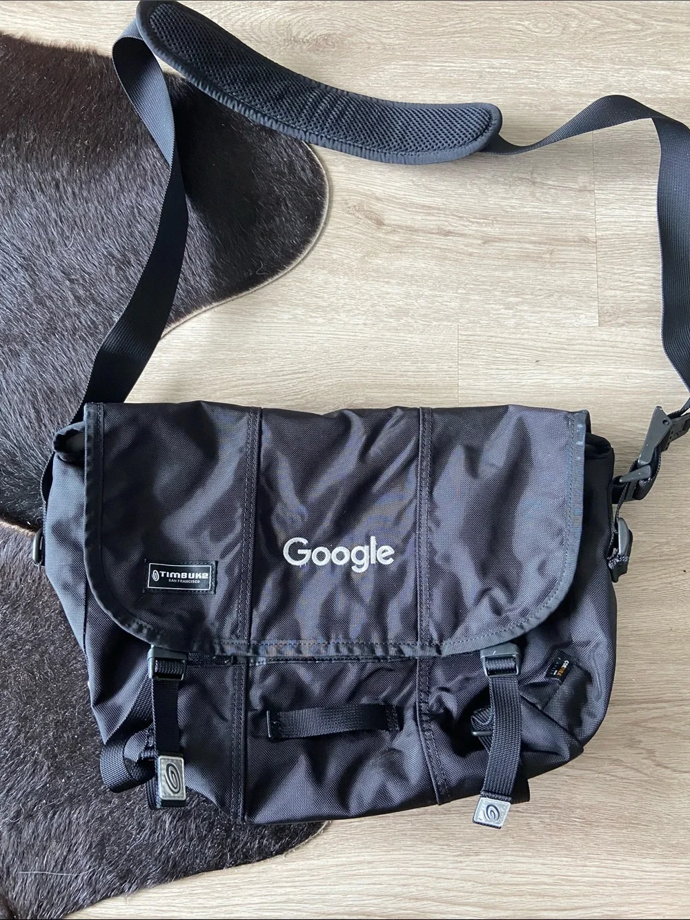 Timbuk2 Black Nylon Messenger Bag with Google Logo